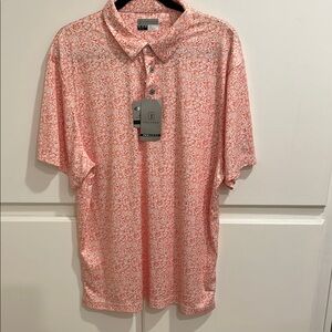 PGA  Tour Pro Series Men's Orange Floral Patterned Polo Shirt Golf Sz XL UPF 50